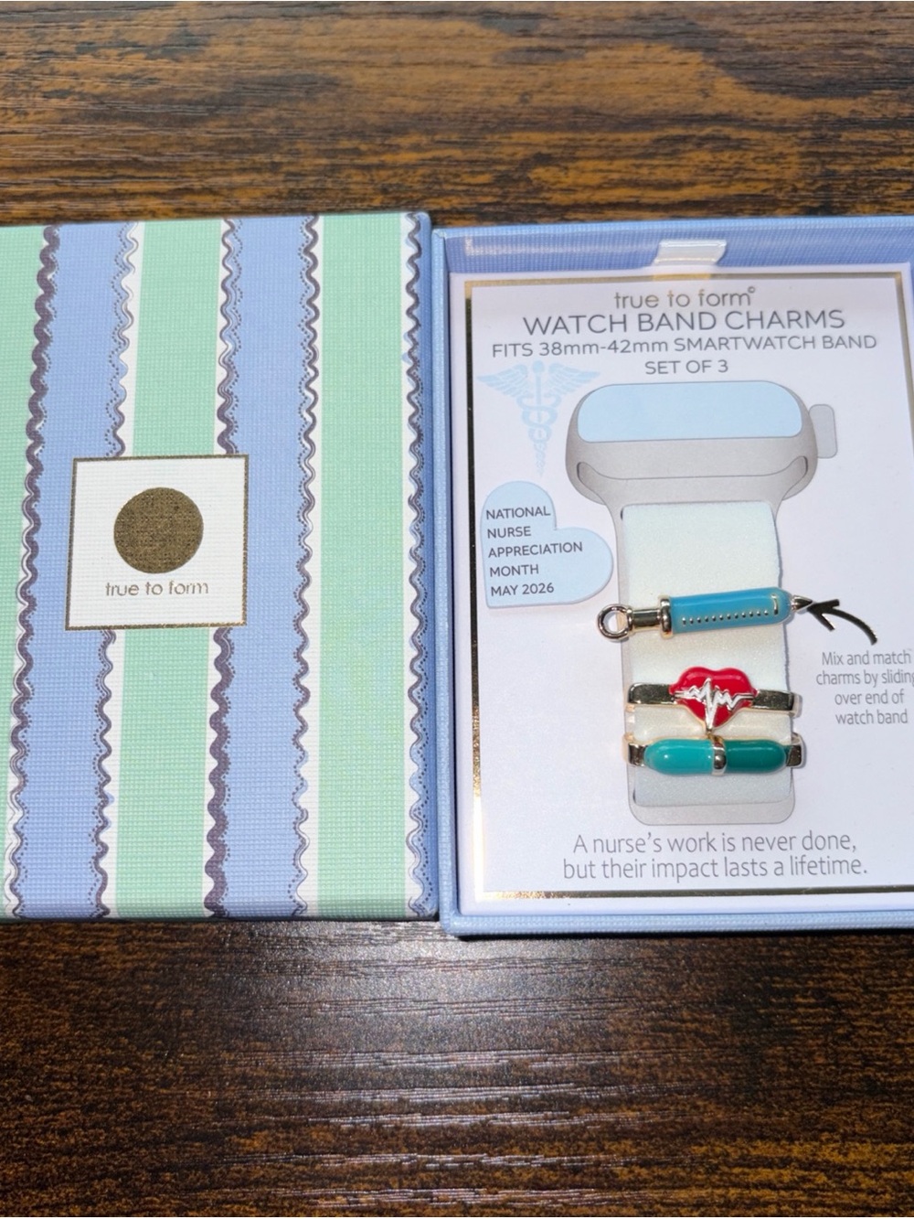 NIB 3 watch band NURSE Heart charms Metal Enamel Fits 38mm-42mm Smartwatch band